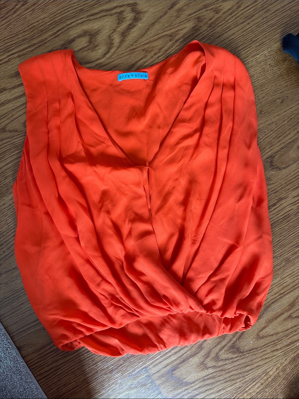 Alice + Olivia Orange Silk Pleated V-Neck Blouson Camisole